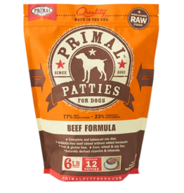 Primal Pet Foods Primal Raw Frozen Patties Dog Food Beef 6 lb CASE (*Frozen Products for Local Delivery or In-Store Pickup Only. *)