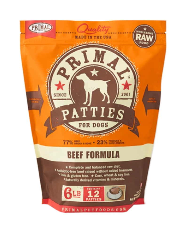 Primal Pet Foods Primal Raw Frozen Patties Dog Food Beef 6 lb CASE (*Frozen Products for Local Delivery or In-Store Pickup Only. *)