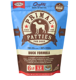 Primal Pet Foods Primal Raw Frozen Patties Dog Food Duck 6 lb CASE (*Frozen Products for Local Delivery or In-Store Pickup Only. *)