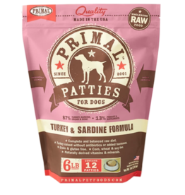 Primal Pet Foods Primal Raw Frozen Patties Dog Food Turkey & Sardine 6 lb (*Frozen Products for Local Delivery or In-Store Pickup Only. *)
