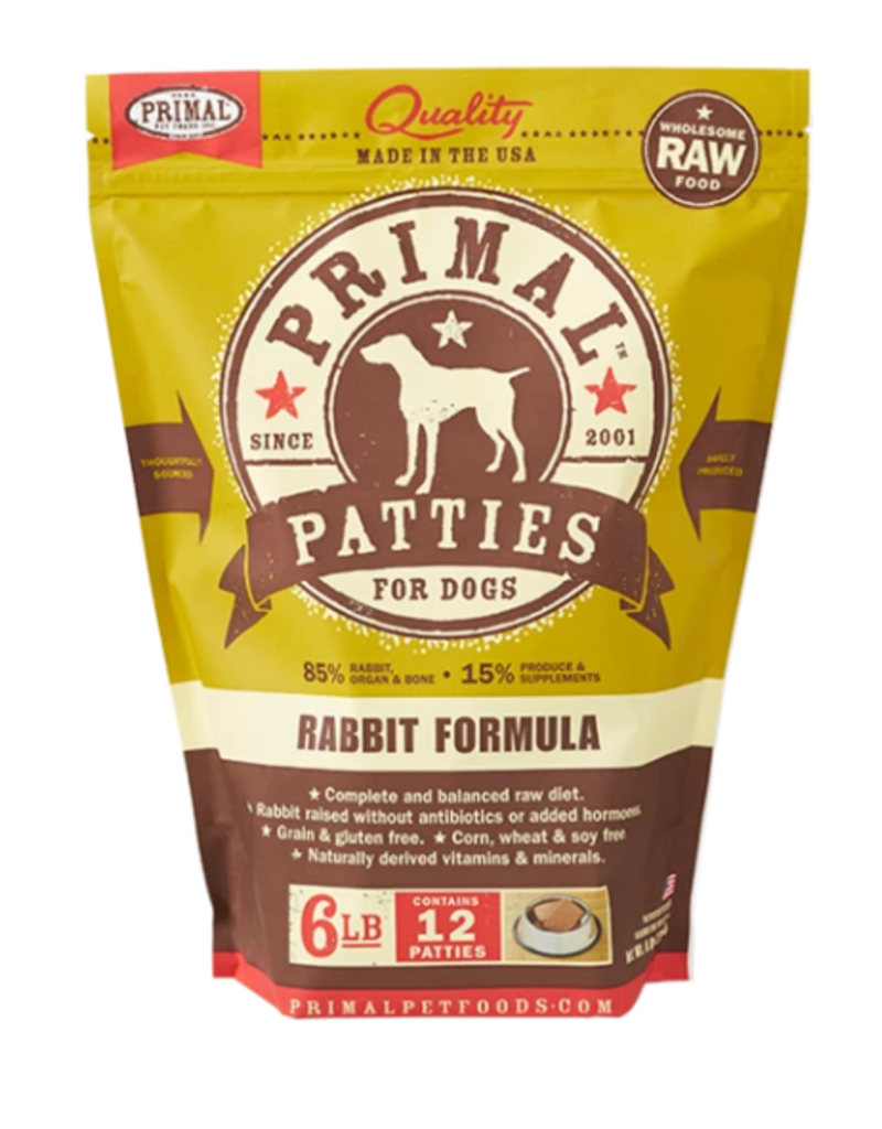 Primal Pet Foods Primal Raw Frozen Patties Dog Food Rabbit 6 lb (*Frozen Products for Local Delivery or In-Store Pickup Only. *)