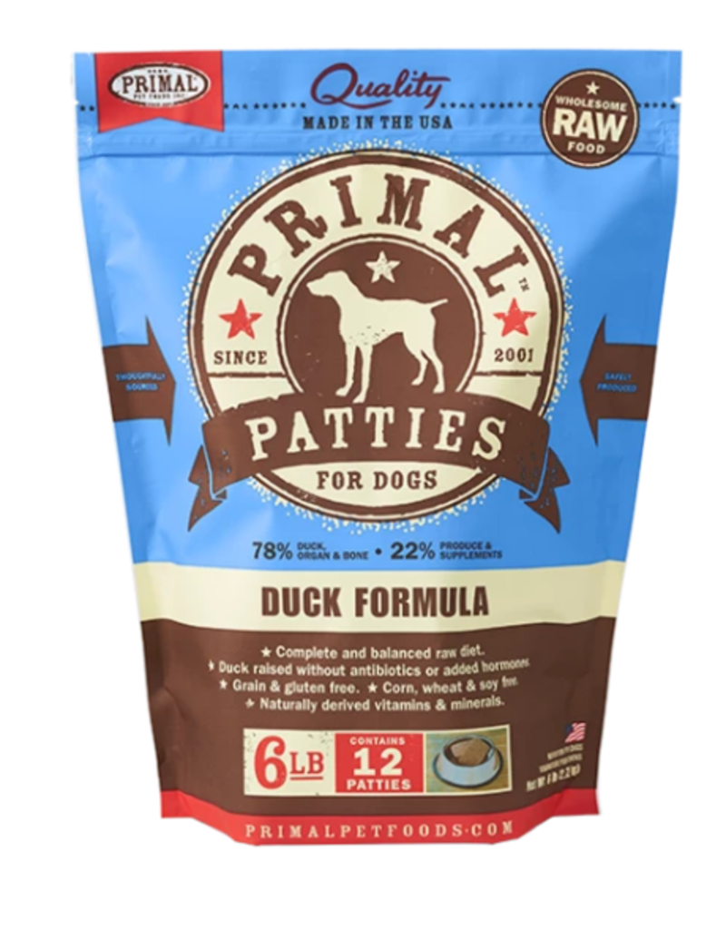 Primal Pet Foods Primal Raw Frozen Patties Dog Food Duck 6 lb (*Frozen Products for Local Delivery or In-Store Pickup Only. *)