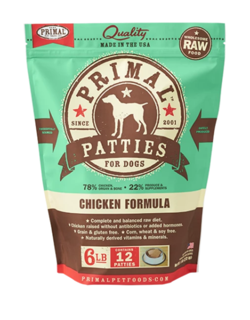 Primal Pet Foods Primal Raw Frozen Patties Dog Food Chicken 6 lb (*Frozen Products for Local Delivery or In-Store Pickup Only. *)