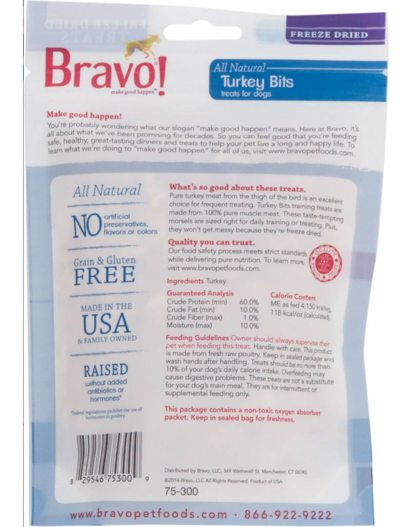 Bravo Bravo Freeze Dried Dog Treats Turkey Bits Training Treats 2.5 oz