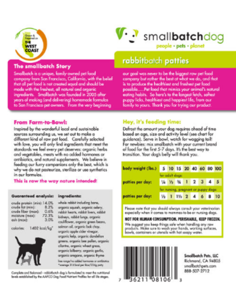 Smallbatch Pets Smallbatch Frozen Dog Food 1 oz Sliders | Rabbit 3 lbs (*Frozen Products for Local Delivery or In-Store Pickup Only. *)