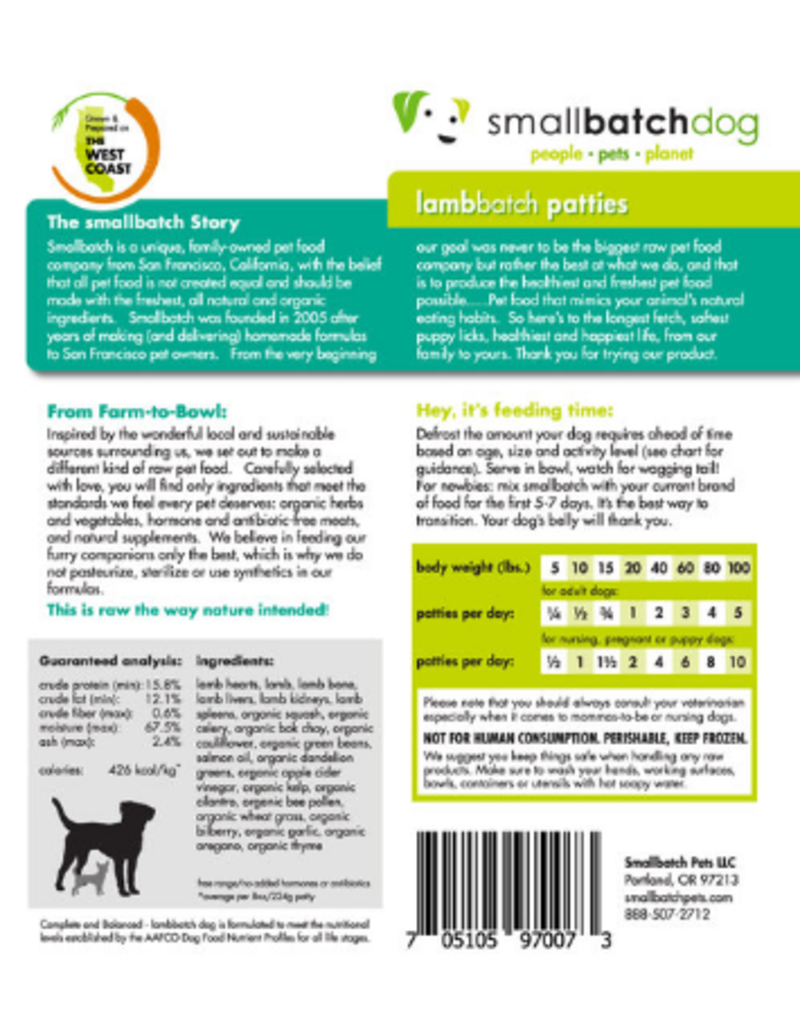 Smallbatch Pets Smallbatch Frozen Dog Food 1 oz Sliders | Lamb 3 lbs (*Frozen Products for Local Delivery or In-Store Pickup Only. *)