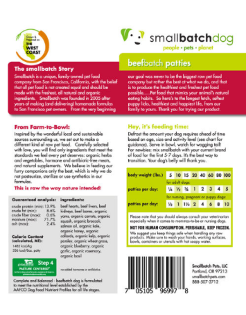 Smallbatch Pets Smallbatch Frozen Dog Food 1 oz Sliders | Beef 3 lbs (*Frozen Products for Local Delivery or In-Store Pickup Only. *)