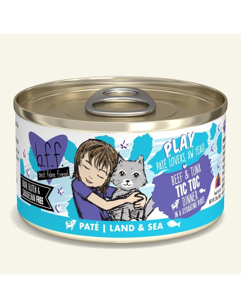 Weruva Best Feline Friend PLAY Land & Sea Pate | CASE Beef & Tuna Tic Toc Dinner in Puree 2.8 oz