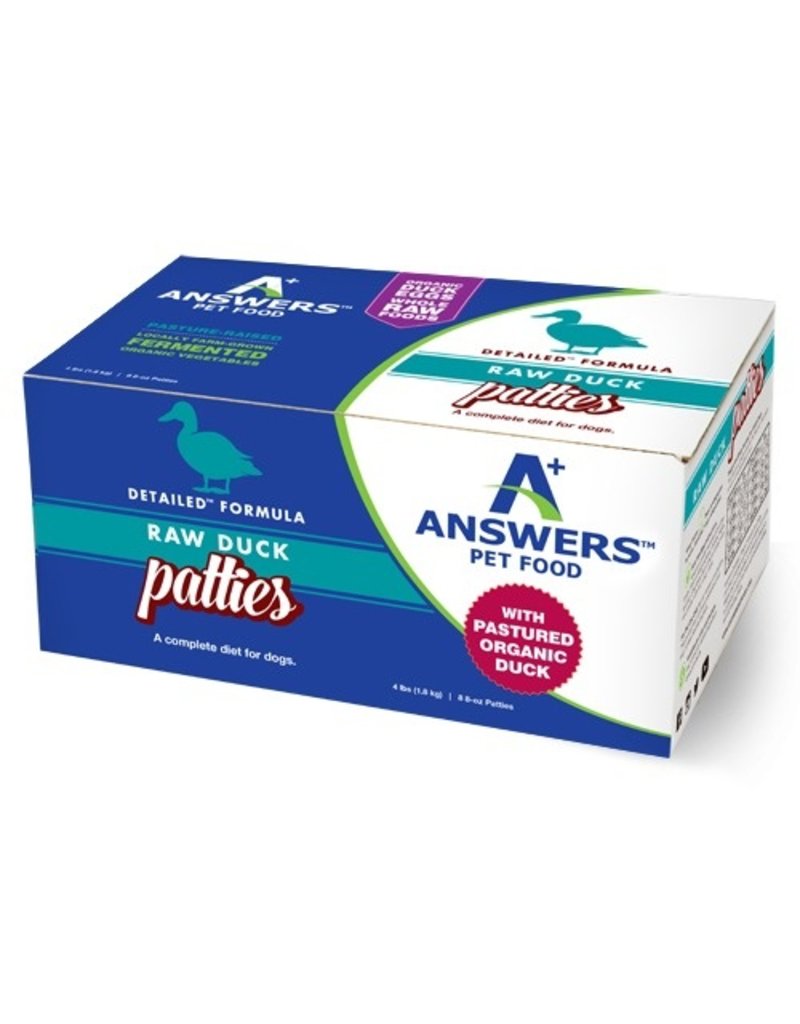 Answer's Pet Food DISC Answers Frozen Dog Food Detailed Duck 8 oz Patties 4 lbs (*Frozen Products for Local Delivery or In-Store Pickup Only. *)