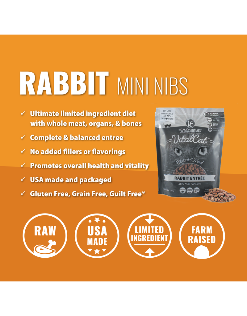 Vital Essentials Vital Essentials Freeze Dried Cat Food Mini Nibs Rabbit Entree 2 oz