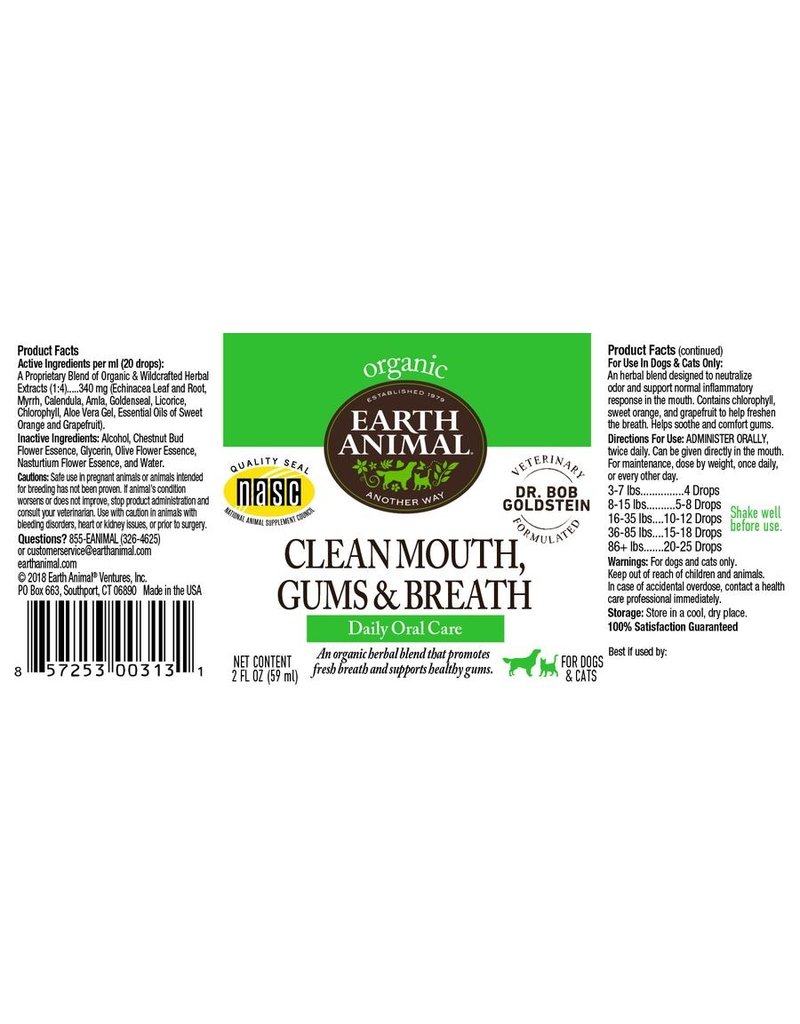 Earth Animal Earth Animal Tinctures Clean Mouth, Gums & Breath Oral Care 4 oz