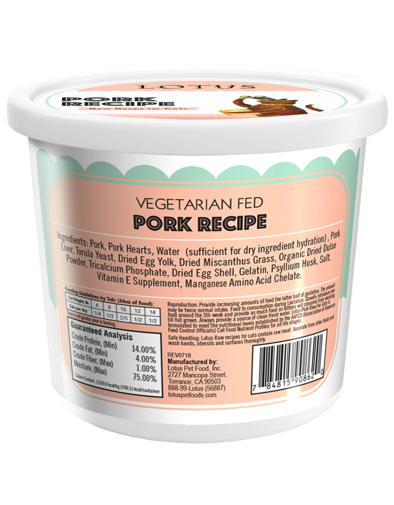 Lotus Natural Pet Food Lotus Frozen Raw Cat Food | Vegetarian Fed Pork 24 oz (*Frozen Products for Local Delivery or In-Store Pickup Only. *)