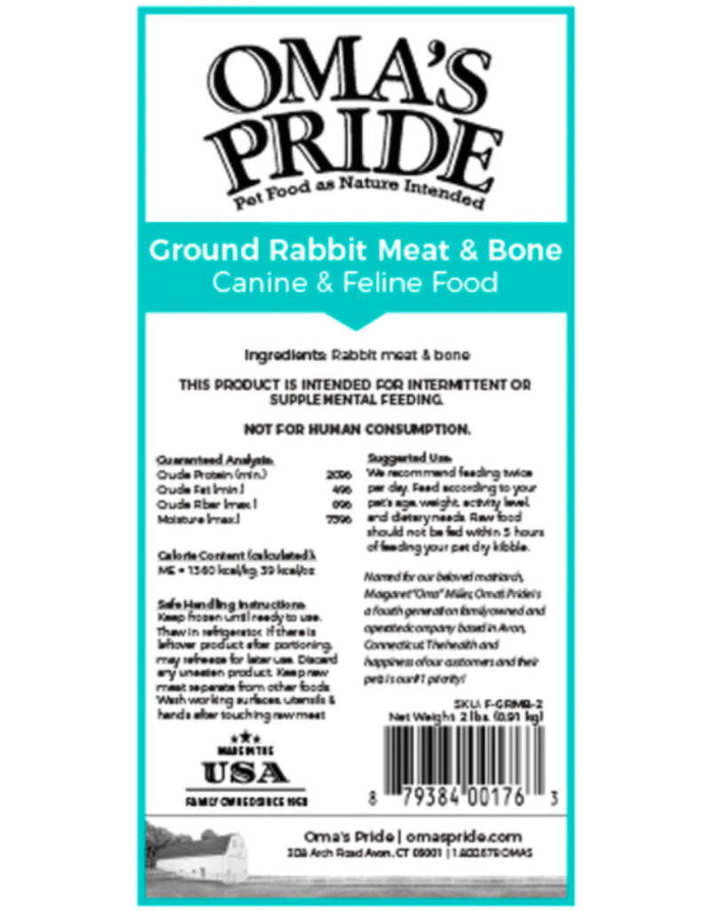 Oma's Pride Oma's Pride O'Paws Dog Raw Frozen Ground Rabbit Blend 2 lb (*Frozen Products for Local Delivery or In-Store Pickup Only. *)
