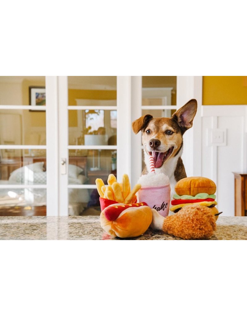P.L.A.Y. PET LIFESTYLE AND YOU American Classic Food Hot Dog Squeaky Plush Dog  Toy 