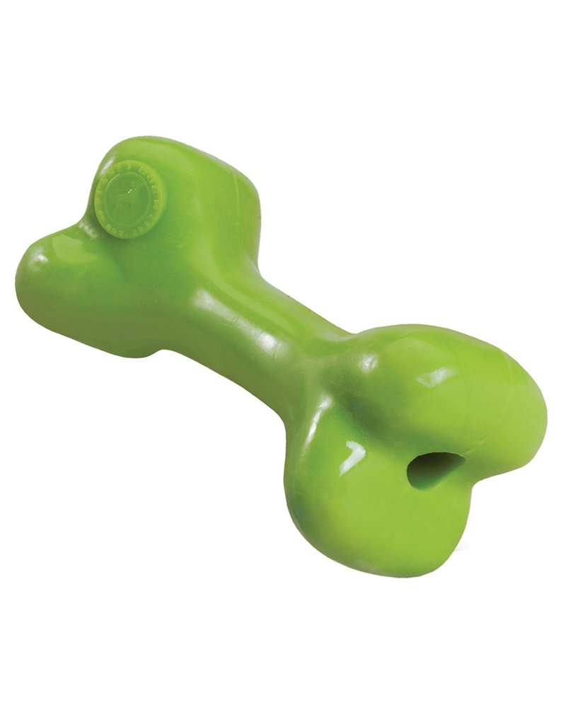 green squeaky dog bone