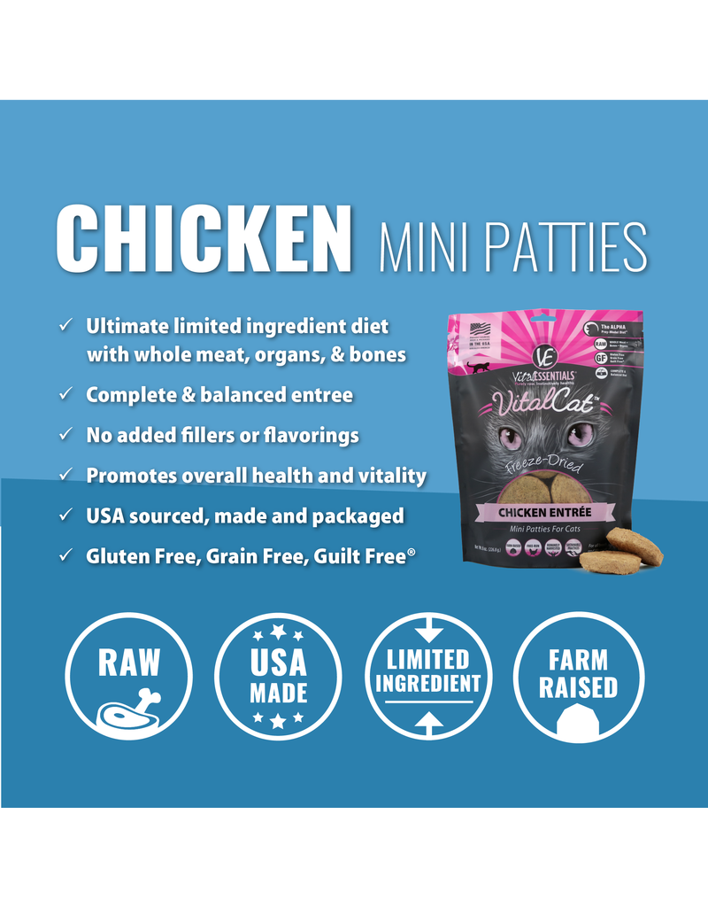 Vital Essentials DISC Vital Essentials Cat Freeze Dried Food Mini Patties Chicken Entree 8 oz