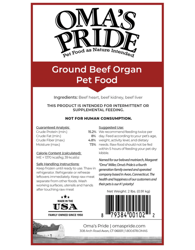 Oma's Pride Oma's Pride O'Paws Dog Raw Frozen Beef Organ Blend 2 lb CASE (*Frozen Products for Local Delivery or In-Store Pickup Only. *)