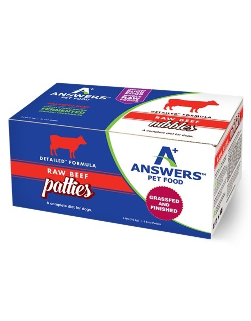 Answer's Pet Food DISC Answers Frozen Dog Food CASE Detailed Beef 8 oz Patties 4 lbs (*Frozen Products for Local Delivery or In-Store Pickup Only. *)