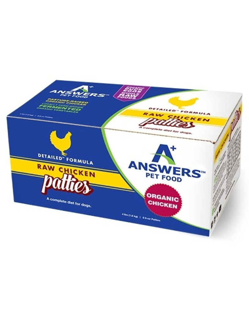 Answer's Pet Food DISC Answers Frozen Dog Food CASE Detailed Chicken 8 oz Patties 4 lbs (*Frozen Products for Local Delivery or In-Store Pickup Only. *)