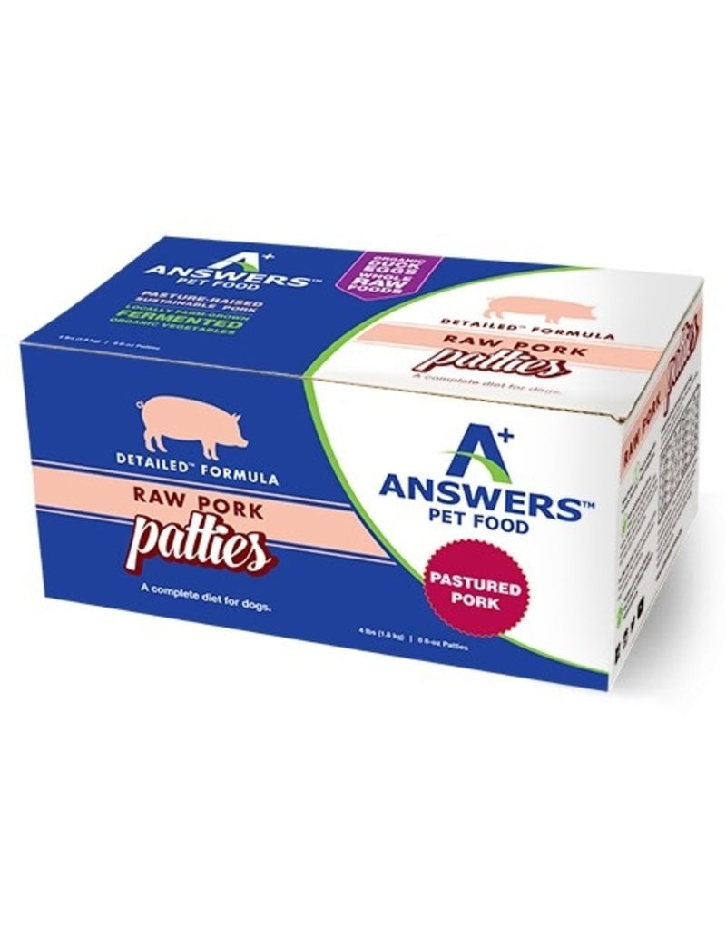 Answer's Pet Food Answers Frozen Dog Food CASE Detailed Pork 8 oz Patties 4 lbs (*Frozen Products for Local Delivery or In-Store Pickup Only. *)