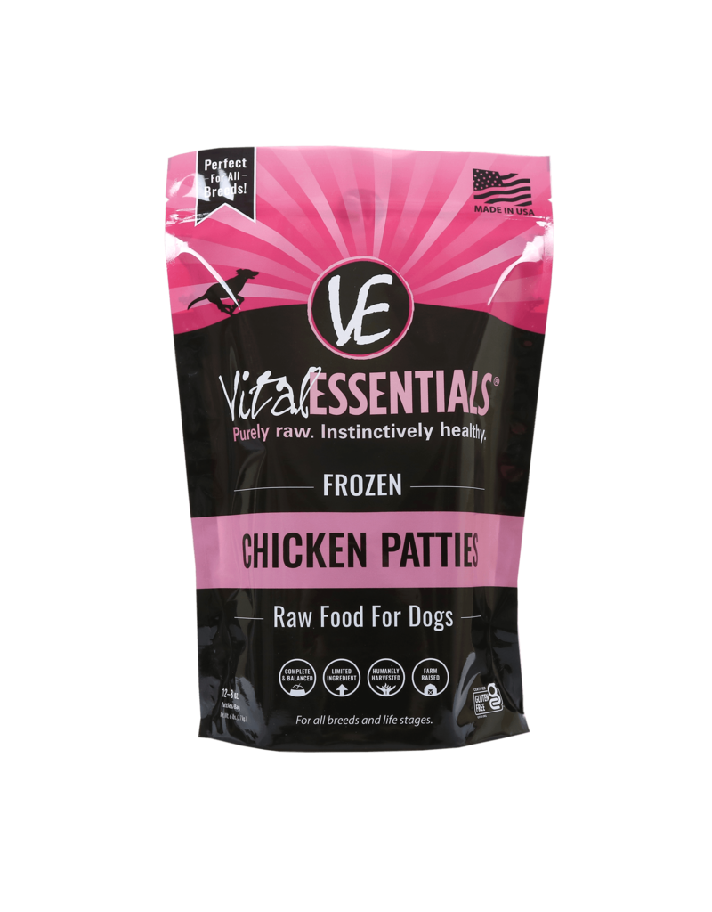 Vital Essentials The Pet Beastro Vital Essentials Frozen Dog Food 8 oz Chicken Patties 6 lbs CASE All-Natural Dog Food for Raw Feeding and High-Protein Diets Limited-Ingredient (*Frozen Products for Local Delivery or In-Store Pickup Only. *)