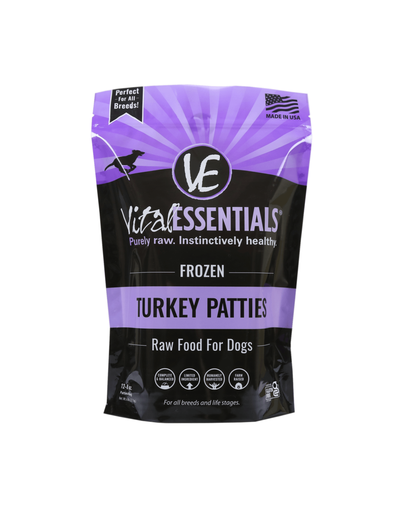 Vital Essentials The Pet Beastro Vital Essentials Frozen Dog Food 8 oz Turkey Patties 6 lbs CASE All-Natural Dog Food for Raw Feeding and High-Protein Diets Limited-Ingredient (*Frozen Products for Local Delivery or In-Store Pickup Only. *)