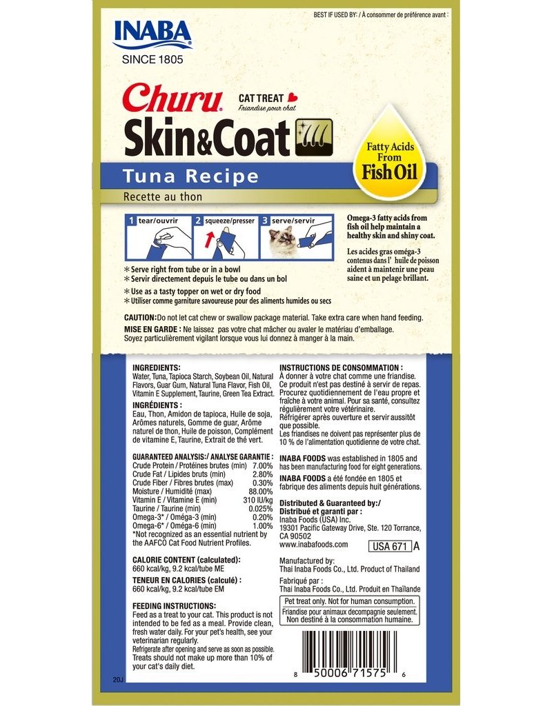 Inaba Inaba Cat Churu Puree Skin & Coat | Tuna Recipe 4 pk