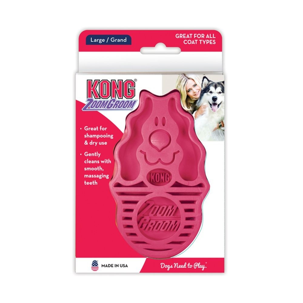 KONG Zoom Groom Large Dog Grooming Brush (Raspberry) - The Pet Beastro