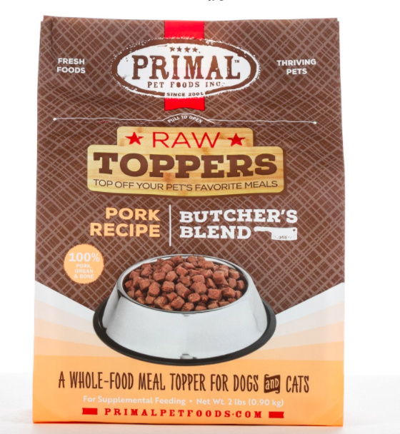 Primal Raw Toppers Pork Recipe Butcher's Blend, Cats & Dogs 2 lbs Case