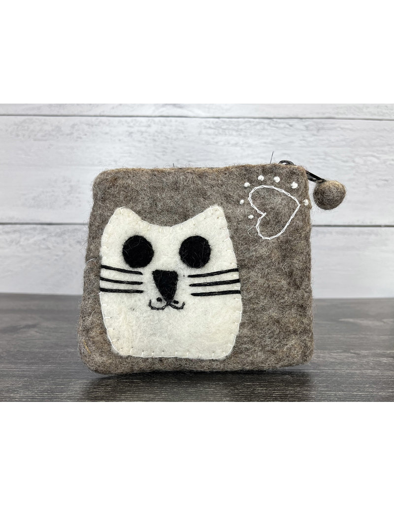 Evergreen Guardian Evergreen Guardian | Wool Felt Coin Purse Grey Cat Face