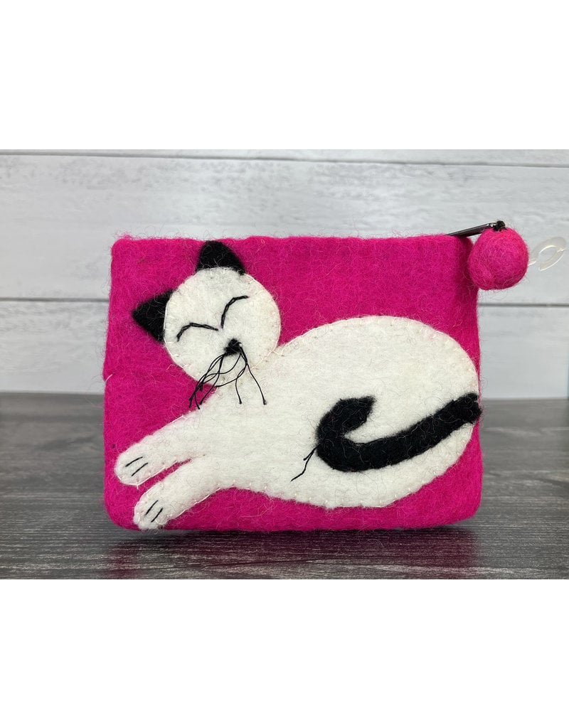 Evergreen Guardian Evergreen Guardian | Wool Felt Coin Purse Pink Cat Side View