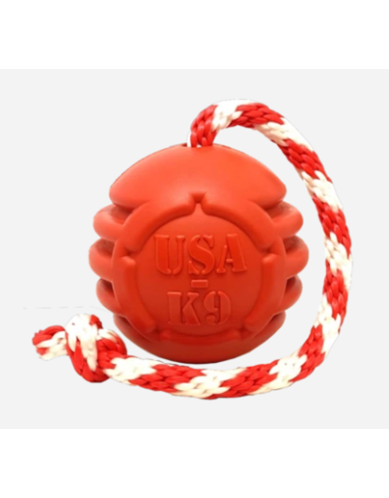 SodaPup Sodapup Enrichment Toys | USA-K9 Stars & Stripes Dental Chew Reward Ball with Rope Red
