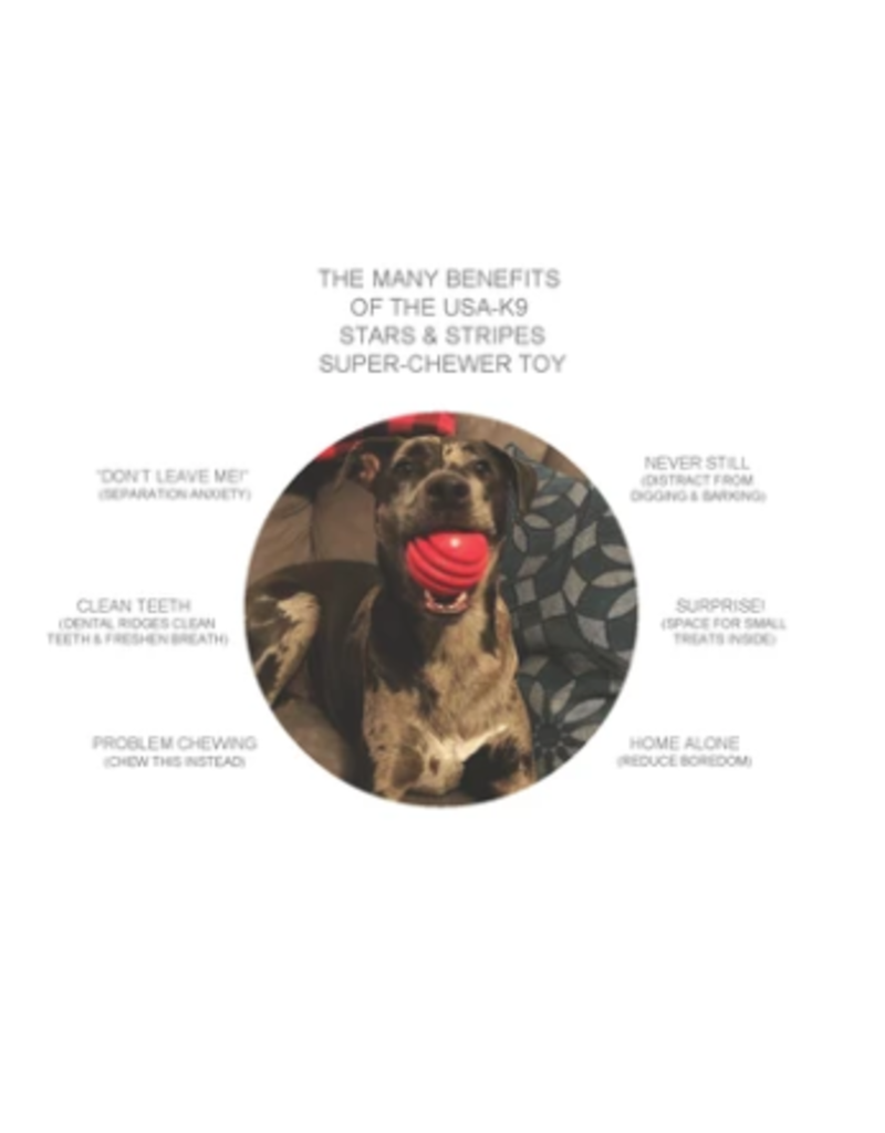 SodaPup Sodapup Enrichment Toys | USA-K9 Stars & Stripes Dental Chew Reward Tug Ball Red