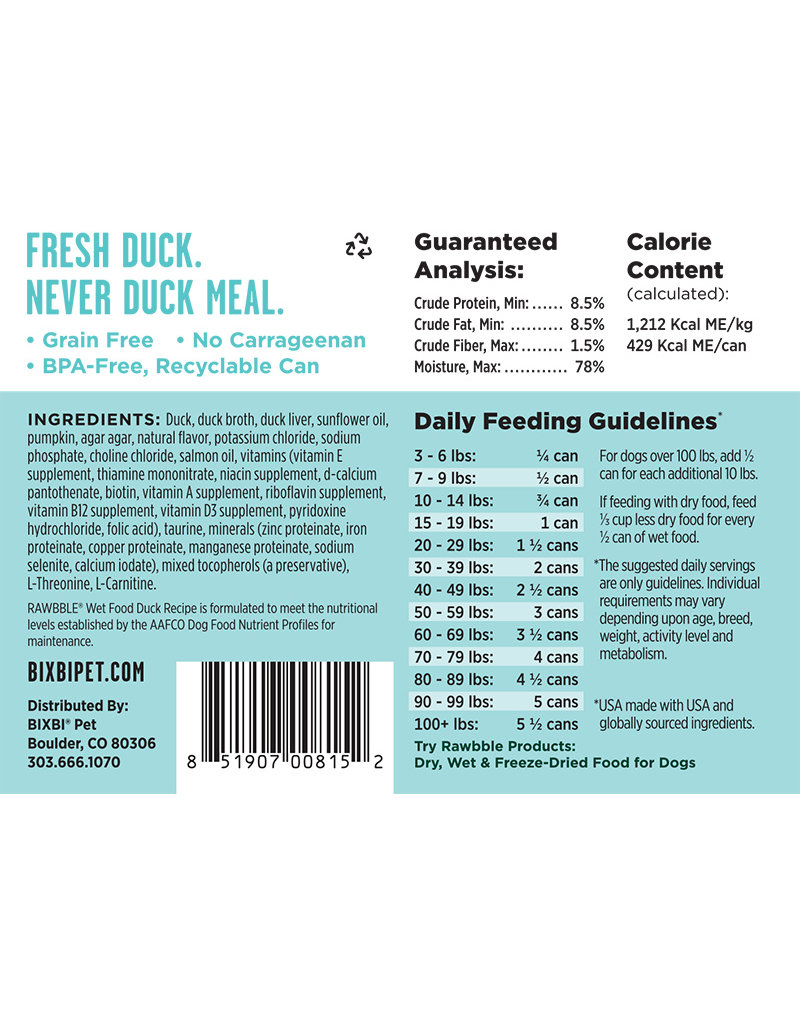 Bixbi Bixbi Rawbble Canned Dog Food Duck 12.5 oz CASE