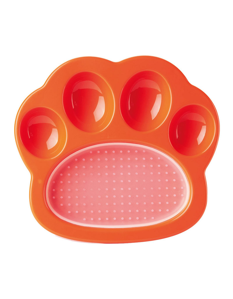 PetDreamHouse Pet Dream House PAW Interactive Feeder | 2 in 1 Slow Feeder & Lick Mat Orange Small