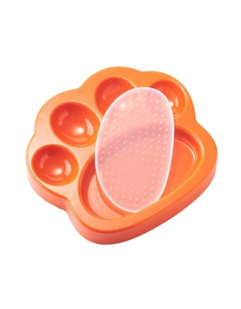 PetDreamHouse Pet Dream House PAW Interactive Feeder | 2 in 1 Slow Feeder & Lick Mat Orange Small