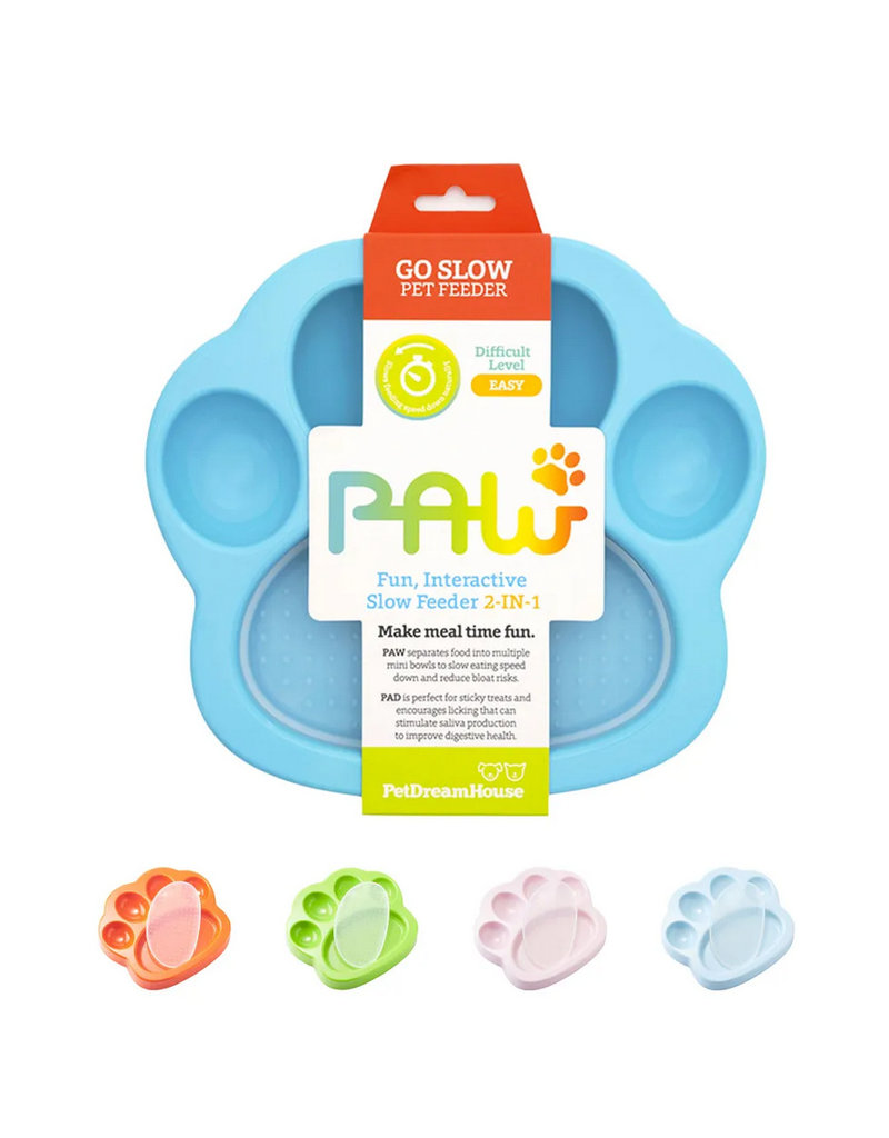 PetDreamHouse Pet Dream House PAW Interactive Feeder | 2 in 1 Slow Feeder & Lick Mat Blue Small