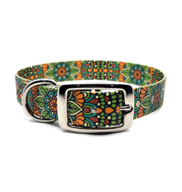 Wilderpup Wilderpup Dog No-Stink Waterproof Collar | Green Mandala 3/4" x 11-14"