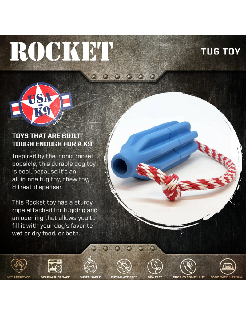 SodaPup SodaPup Enrichment Toys | Rocket Pop w/ Rope Blue Large