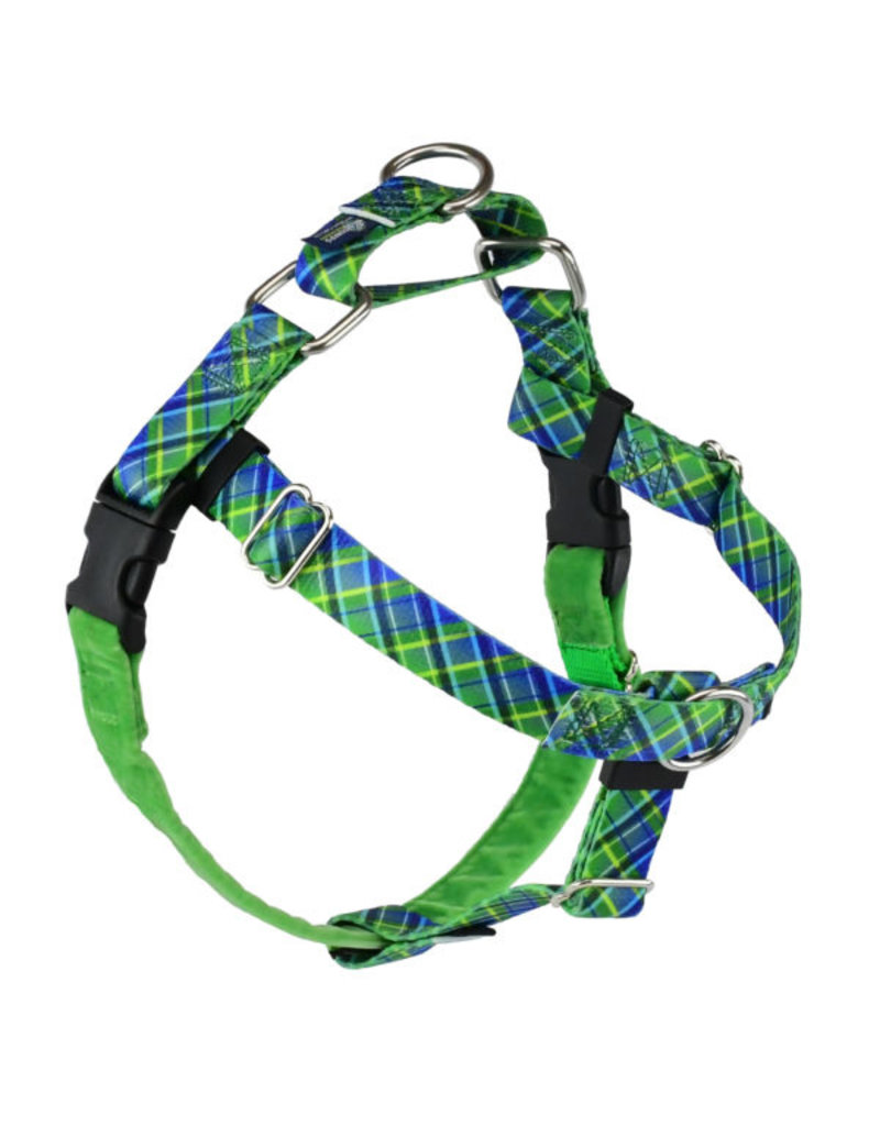 2 Hounds Design 2 Hounds Design Earthstyle | Medium 1" Freedom Harness & Leash - Electric Glow Green Plaid