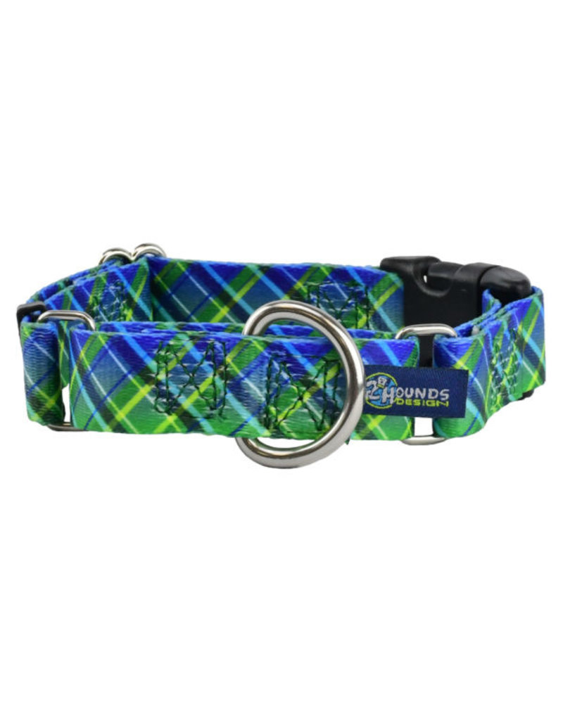 2 Hounds Design 2 Hounds Design Earthstyle | Keystone 1" XLarge Collar Side Release, Electric Glow Green Plaid