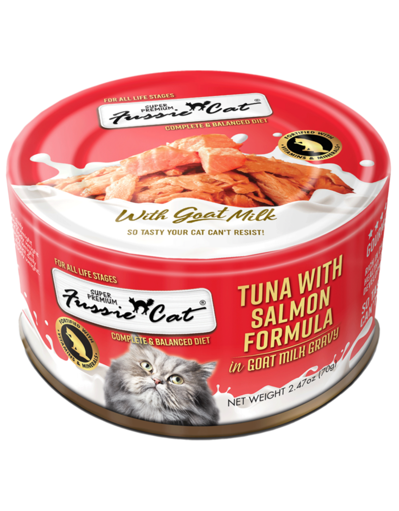 Fussie Cat Fussie Cat in Goat Milk Gravy | Premium Tuna with Salmon 2.47 oz CASE