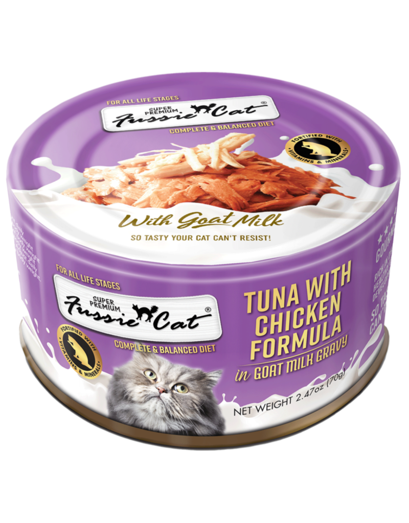 Fussie Cat Fussie Cat in Goat Milk Gravy | Premium Tuna with Chicken 2.47 oz CASE