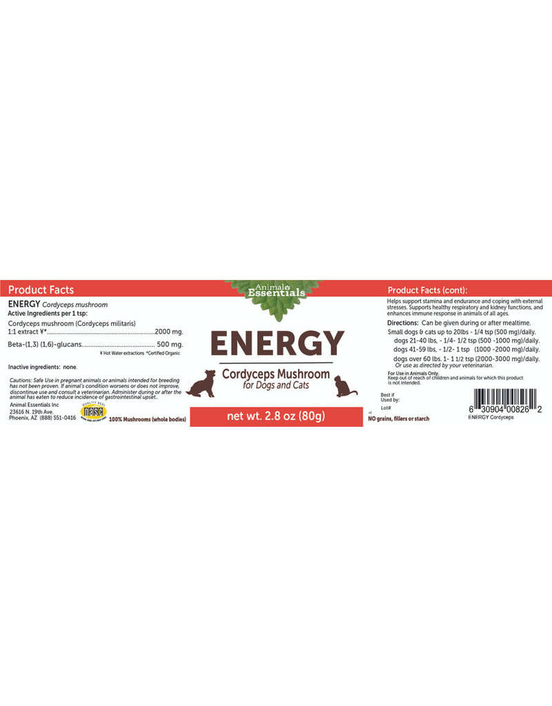 Animal Essentials Animal Essentials Supplements | ENERGY Cordyceps Mushroom Powder 80 g (2.8 oz)