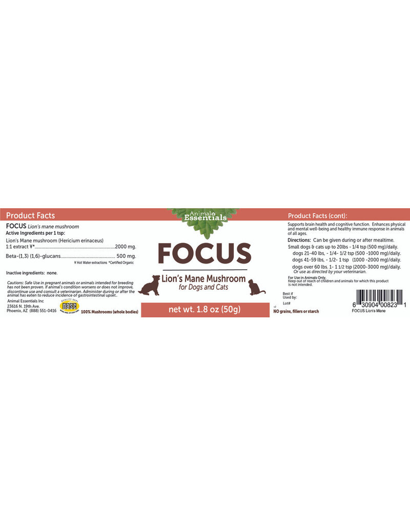 Animal Essentials Animal Essentials Supplements | FOCUS Lions Mane Mushroom Powder 80 g (2.8 oz)