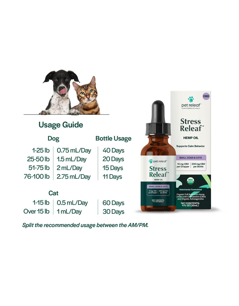 Pet Releaf Pet Releaf Hemp Oil | Dog & Cat Stress Releaf For Small Dogs & Cats 300 mg (1 oz)