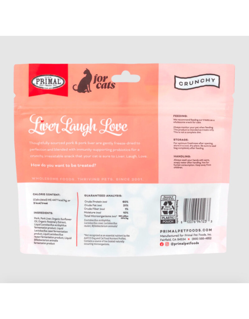 Primal Pet Foods Primal Freeze Dried Cat Treats | Liver Laugh Love Pork 1.5 oz