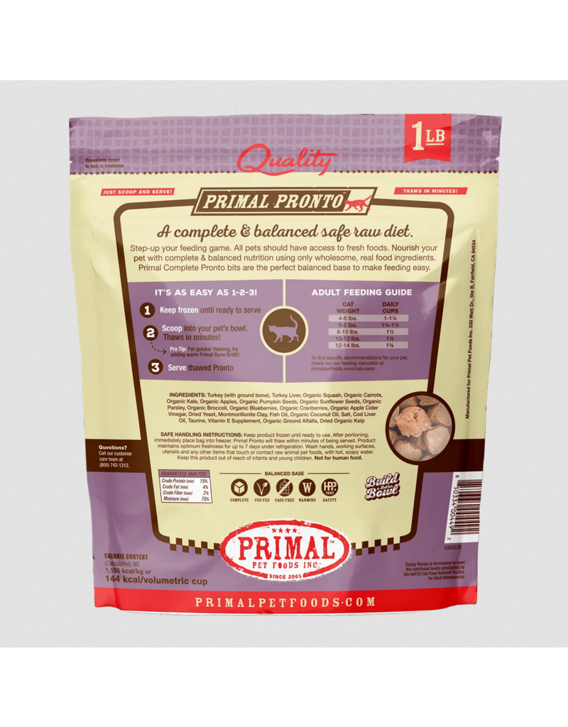 Primal Pet Foods Primal Raw Frozen Pronto Cat Food Turkey 1 lb CASE (*Frozen Products for Local Delivery or In-Store Pickup Only. *)