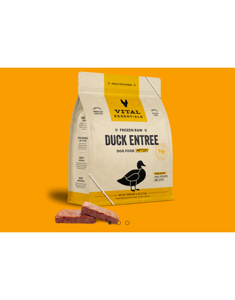 Vital Essentials Vital Essentials Frozen Dog Food 8 oz Duck Patties 6 lbs CASE (*Frozen Products for Local Delivery or In-Store Pickup Only. *)