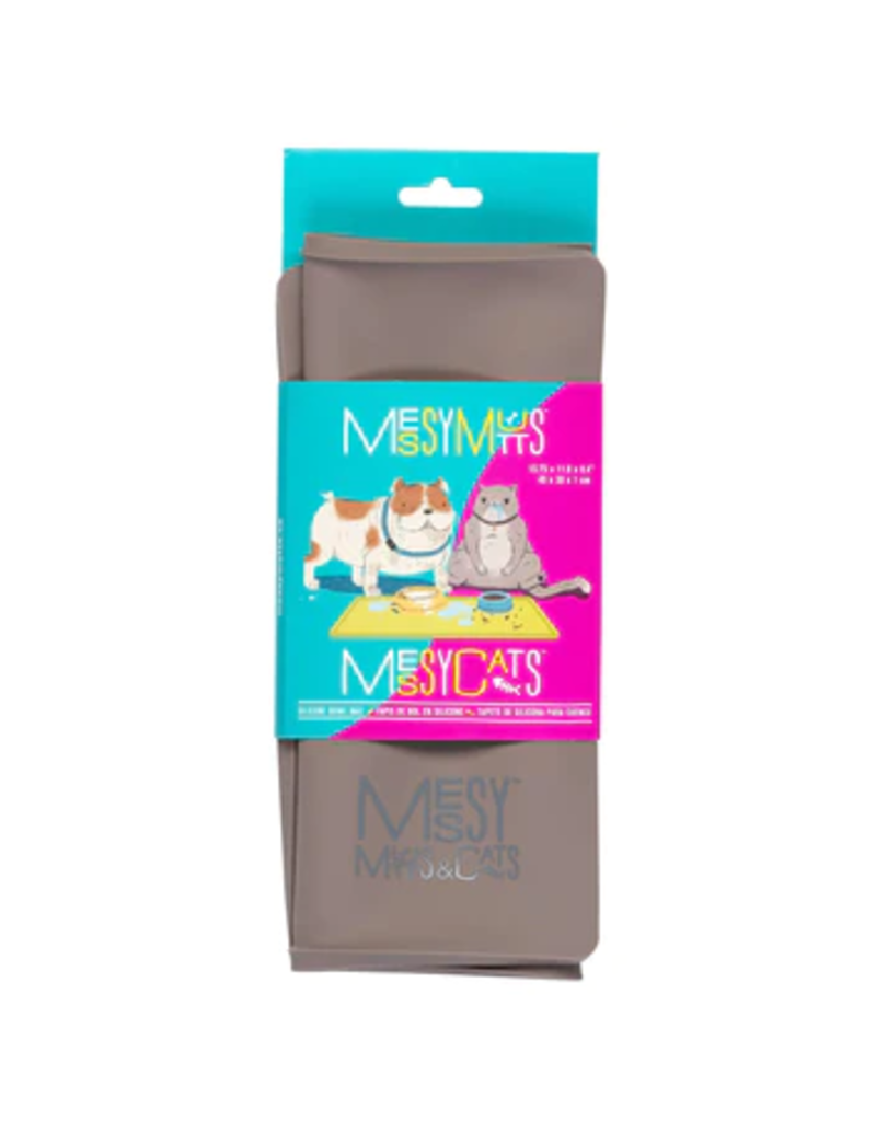 Messy Mutts Messy Mutts Silicone Mat | Bowl Mat with Raised Edge Cool Grey 16" x 12"